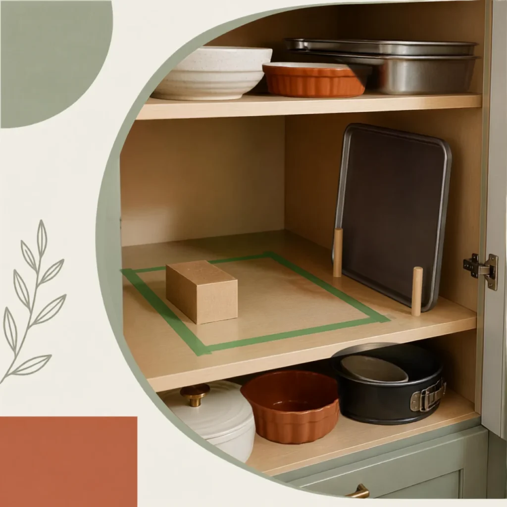 Measuring a kitchen cabinet opening to check whether a baking sheet will fit