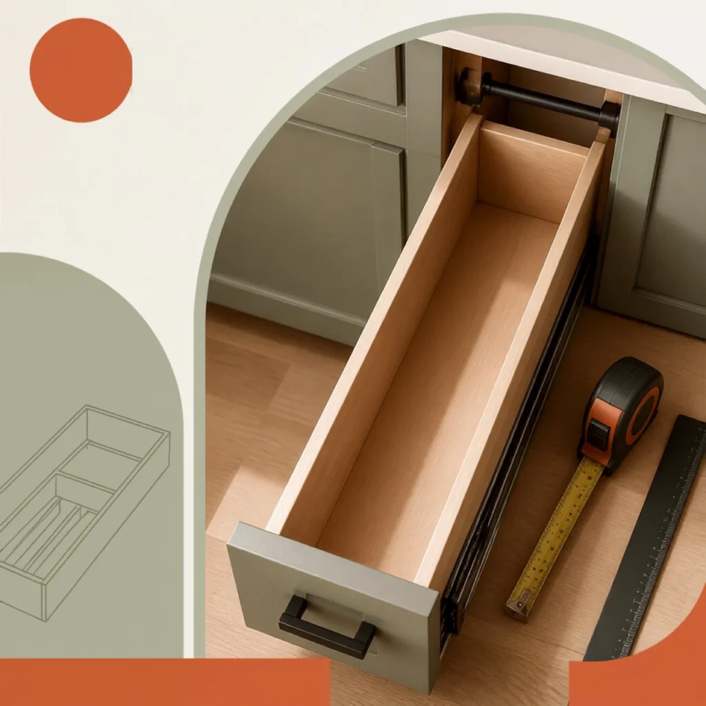 Measuring the usable space inside a narrow kitchen drawer for an organizer