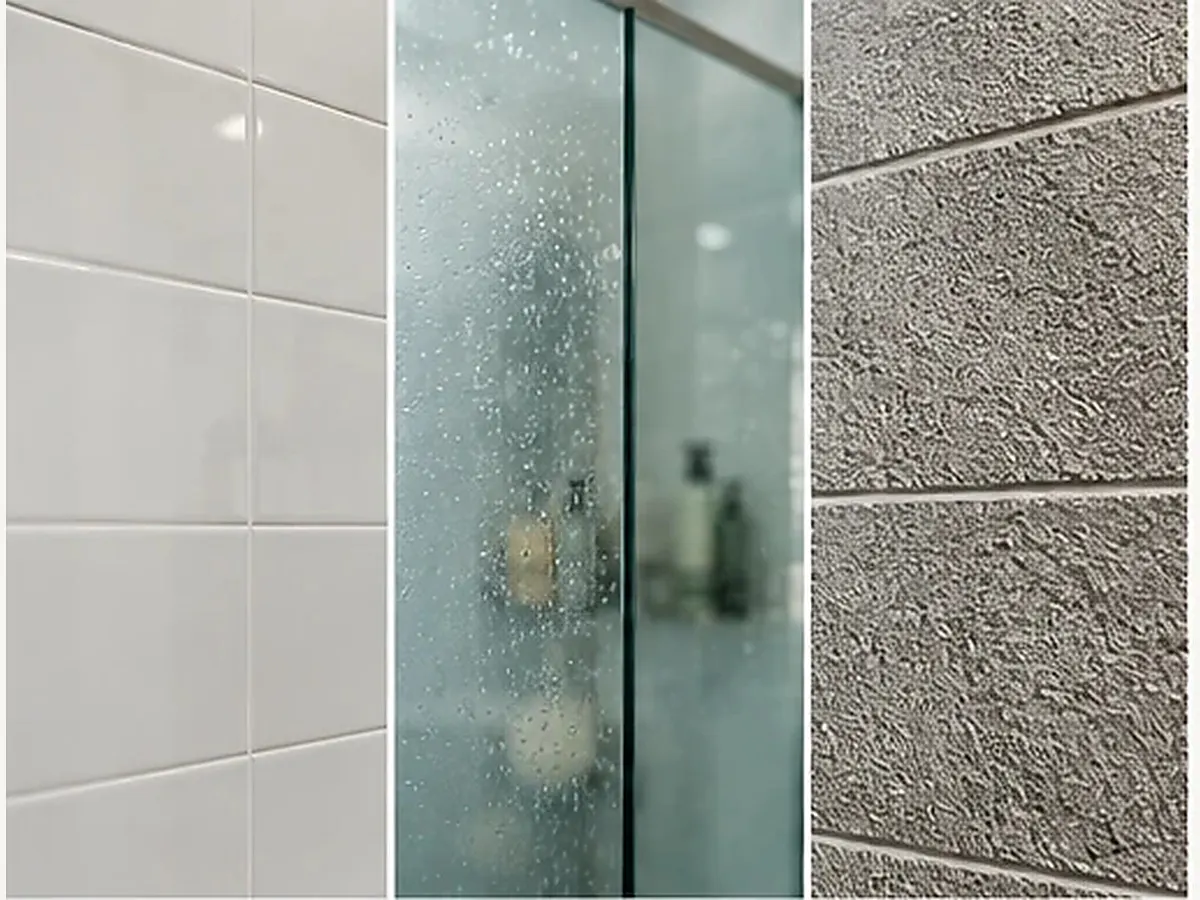 Comparison of smooth tile glass and textured shower surfaces for no-drill storage